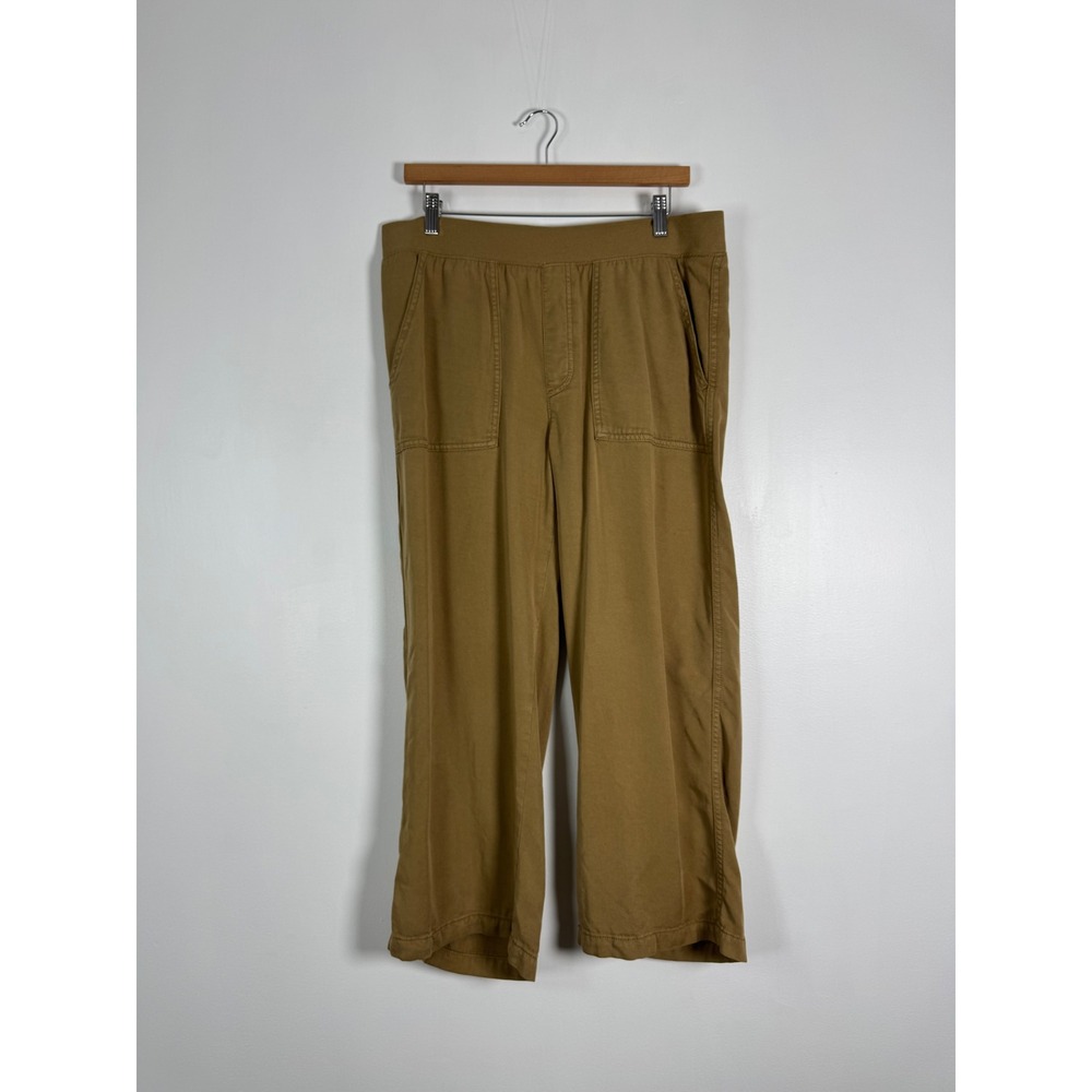 Earthy St. Johns Bay Womens L Cropped Wide Leg Pants Brown Tencel Elastic Waist